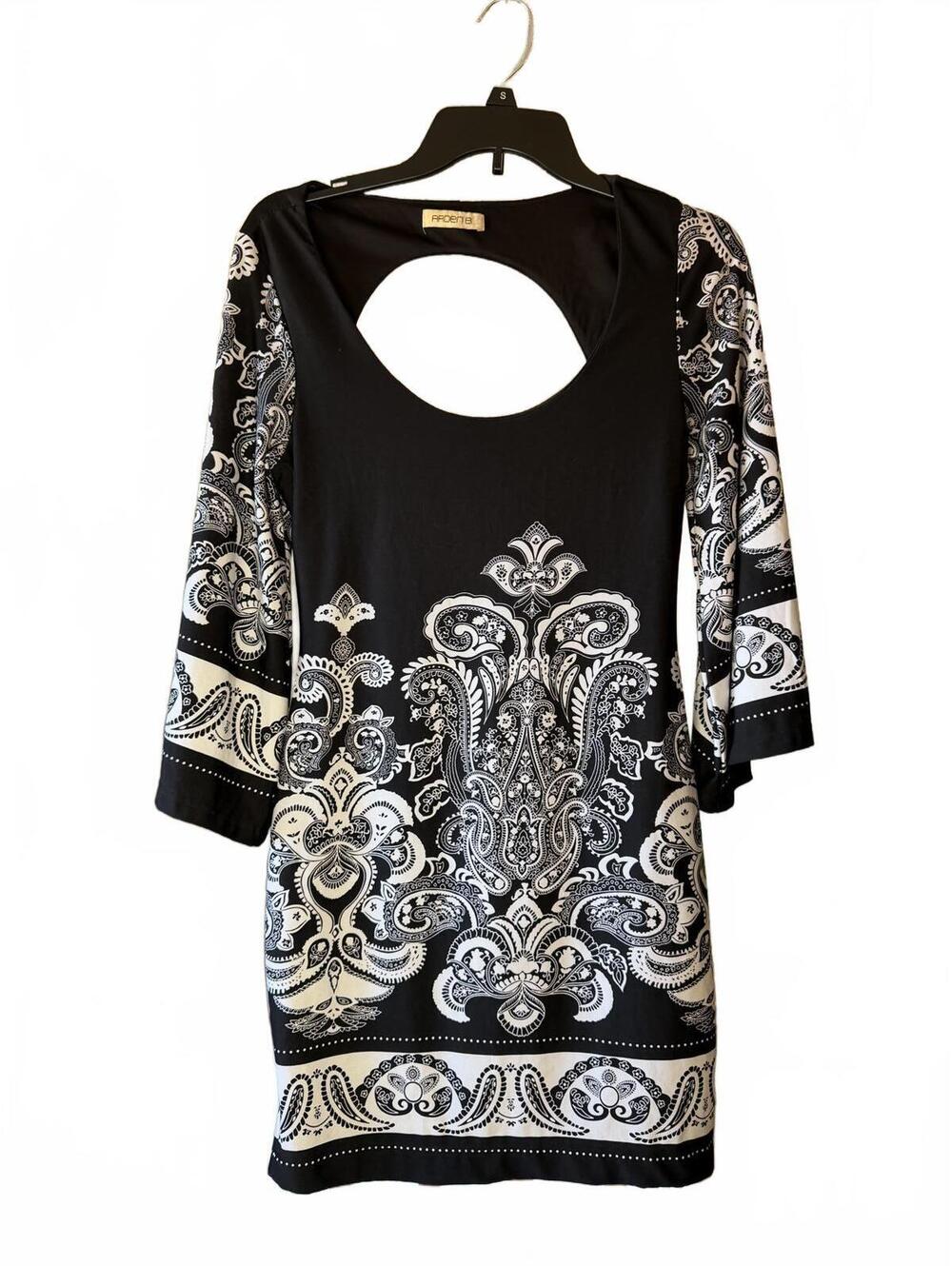 Sexy Arden B. Paisley Open Back Mini Dress Black White